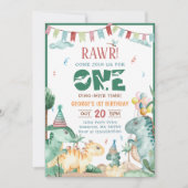 キュートワンディノダニ恐竜1歳の誕生日 招待状 (正面)