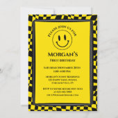 キュートワンハッピーダードボーイズファースト市松模様に誕生日 招待状 (裏面)