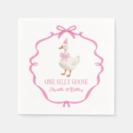 キュートワン間抜けグースピンクボウファースト誕生日 スタンダードカクテルナプキン