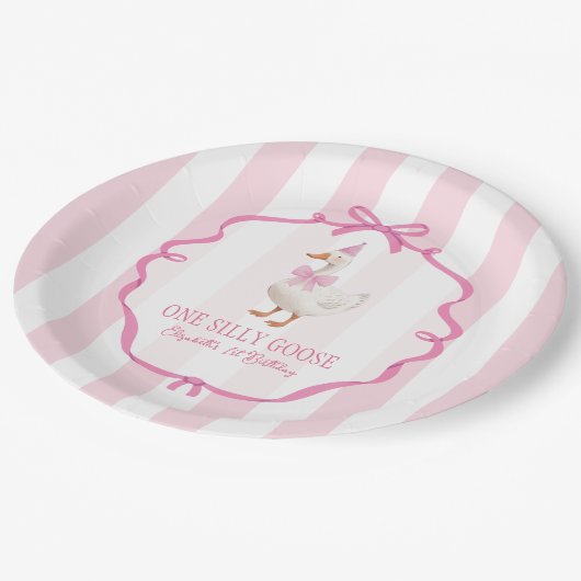 キュートワン間抜けグースピンクボウファースト誕生日 ペーパープレート (アングル)