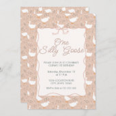 キュートワン間抜けグースファースト誕生日招待状 招待状 (正面/裏面)