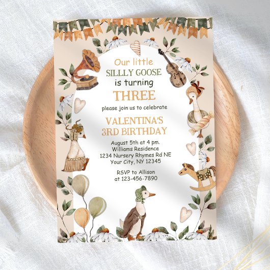 キュートワン間抜けグースヴィンテージボーイガール誕生日 招待状