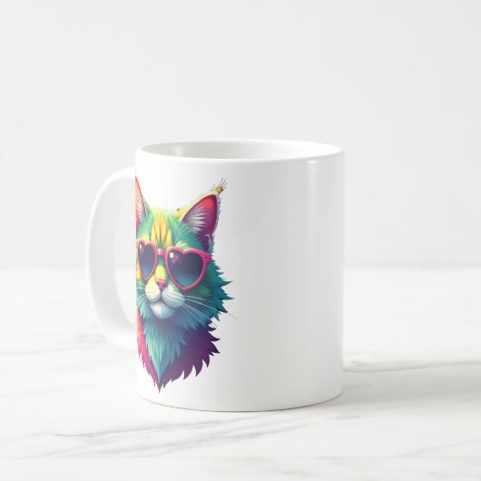 キュートヴァレンティーンズデイキャットハートサングラス猫好き コーヒーマグカップ (正面左)