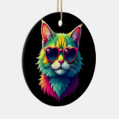 キュートヴァレンティーンズデイキャットハートサングラス猫好き セラミックオーナメント (右)