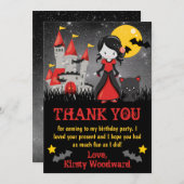 キュートヴァンパイアガールアンドキャッスルハロウィーン誕生日 サンキューカード (正面/裏面)