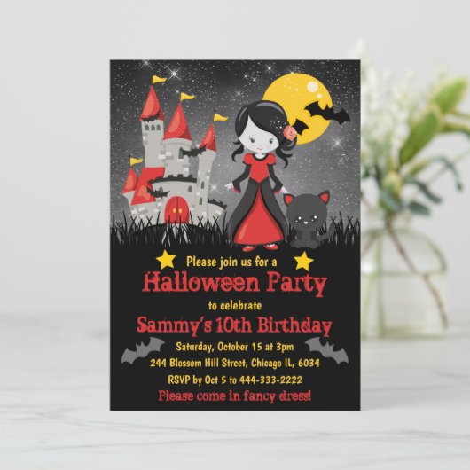 キュートヴァンパイアガールアンドキャッスルハロウィーン誕生日 招待状 (スタンド正面)