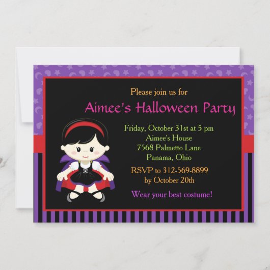 キュートヴァンパイアガールハローウィンパーティ 招待状 (正面)