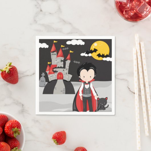 キュートヴァンパイアボーイハロウィンキッズ不気味紙プレート スタンダードカクテルナプキン (インサイチュ)
