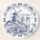 キュートヴィンテージオランダウィンドミルセーロボートデルフトブルー コースター (正面)