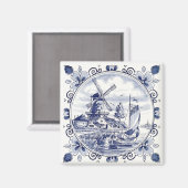 キュートヴィンテージオランダウィンドミルセーロボートデルフトブルー マグネット (正面/裏面)