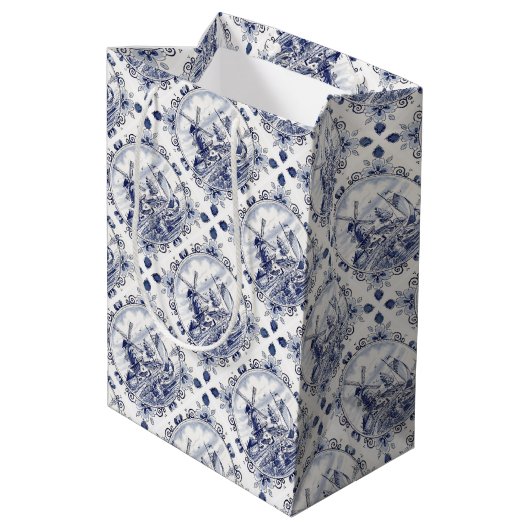 キュートヴィンテージオランダウィンドミルセーロボートデルフトブルー ミディアムペーパーバッグ (裏面アングル)