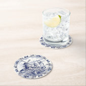 キュートヴィンテージオランダウィンドミルセーロボートデルフトブルー ラウンドペーパーコースター (インサイチュ)