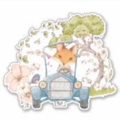 キュートヴィンテージキツネ植物学花模様男の赤ちゃん シール (正面)