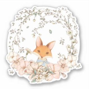 キュートヴィンテージキツネ植物学花模様男の赤ちゃん シール