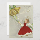 キュートヴィンテージクリスマスエンジェルリングや輪ベル シーズンカード (正面/裏面)