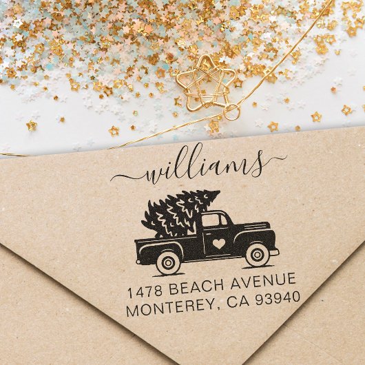 キュートヴィンテージクリスマストラック差出人住所 セルフインキングスタンプ