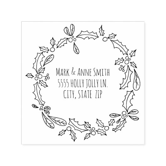 キュートヴィンテージクリスマスホリーベリー差出人住所 セルフインキングスタンプ (デザイン)