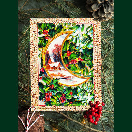 キュートヴィンテージクリスマスムーンハウスホリーミストレトーエ シーズンポストカード