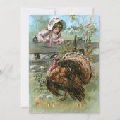 キュートヴィンテージファームガールと感謝祭トルコ シーズンカード (正面)