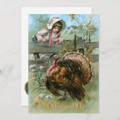キュートヴィンテージファームガールと感謝祭トルコ シーズンカード (正面/裏面)