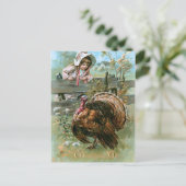 キュートヴィンテージファームガールと感謝祭トルコ ポストカード (スタンド正面)