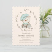 キュートヴィンテージベアボーイズ誕生日招待状 招待状 (スタンド正面)