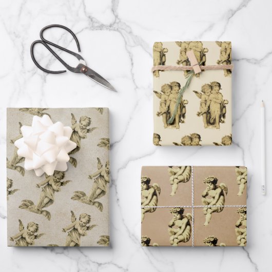 キュートヴィンテージベビーケルビキュピッドエンジェルズクラフト ラッピングペーパーシート (正面)