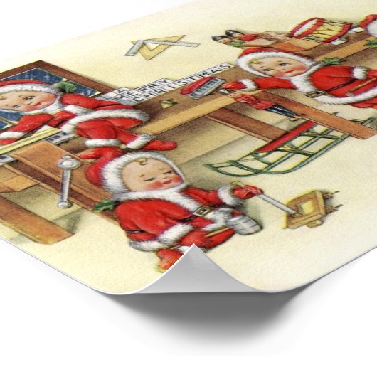 キュートヴィンテージベビーサンタイラストレーション ポスター (角)