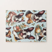 キュートヴィンテージボストンテリアイラストレーション ジグソーパズル (横)