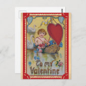 キュートヴィンテージヴァレンティーンズデイビクトリアンエンジェルハート ポストカード (正面/裏面)