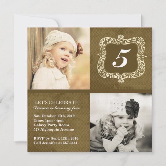 キュートヴィンテージ小さな女の子誕生日招待状 招待状 (正面)