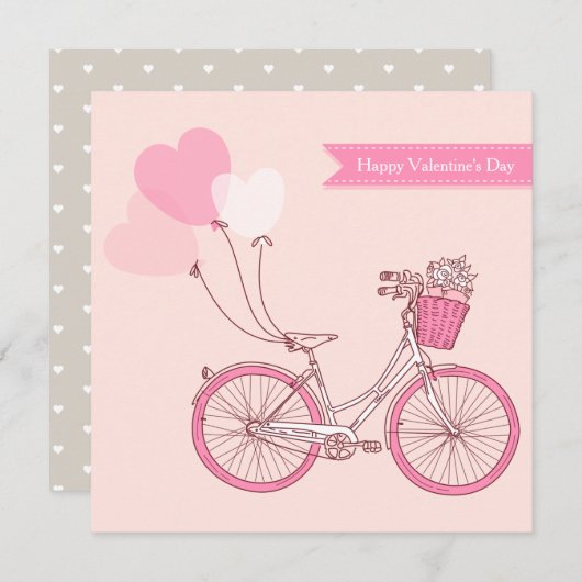 キュートヴィンテージ自転車ハッピーバレンタインデー シーズンカード (正面/裏面)