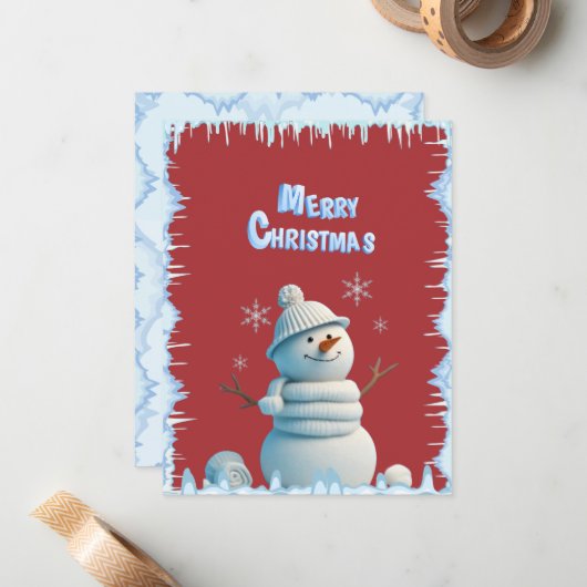 キュートヴィンテージ雪だるま霜の降りた応援ホリデーカード ノートカード (正面/裏面インサイチュ)