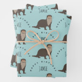 キュートータパターン名前をカスタムする誕生日 ラッピングペーパーシート (インサイチュ)