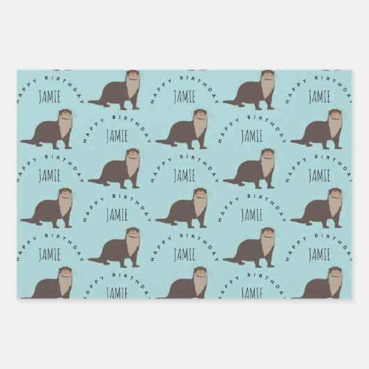 キュートータパターン名前をカスタムする誕生日 ラッピングペーパーシート (正面)