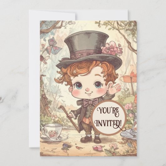 キュート不機嫌ハッターワンダーランドお洒落ウッドランドアート 招待状 (正面)