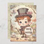 キュート不機嫌ハッターワンダーランドお洒落ウッドランドアート 招待状 (正面/裏面)