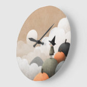 キュート不気味ウィッチイラストレーションハロウィーン子供部屋 ラージ壁時計 (傾斜)