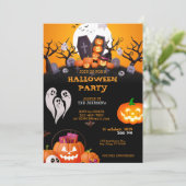 キュート不気味キッズハローウィンパーティ招待状 招待状 (スタンド正面)