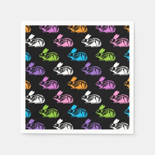 キュート不気味スケルトン復活祭バニーパターン スタンダードカクテルナプキン (正面)