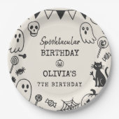 キュート不気味スケルトン&幽霊子供の誕生日 ペーパープレート (正面)