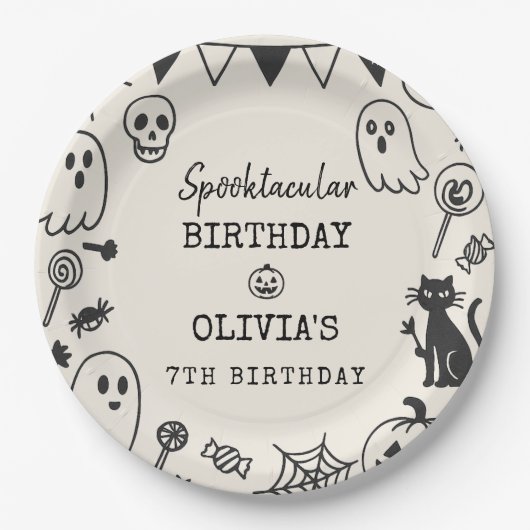 キュート不気味スケルトン&幽霊子供の誕生日 ペーパープレート (正面)
