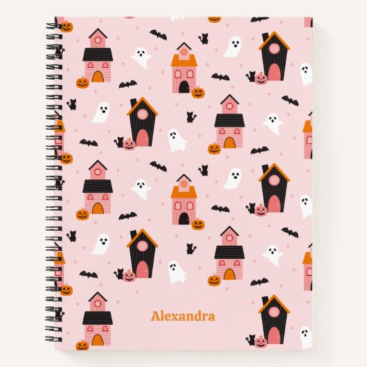 キュート不気味ハロウィン幽霊のよく出るハウスパーソナライズされた ノートブック (正面)
