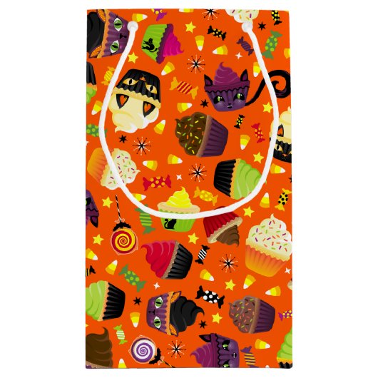 キュート不気味ハロウィーンキッティキャットカップケーキ スモールペーパーバッグ (裏面)