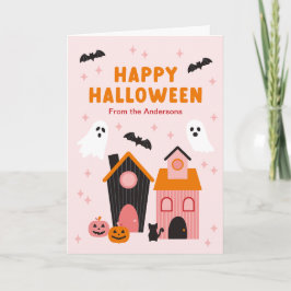 キュート不気味ハロウィーン幽霊のよく出るハウス カード