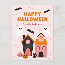 キュート不気味ハロウィーン幽霊のよく出るハウス ポストカード