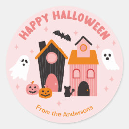 キュート不気味ハロウィーン幽霊のよく出るハウス ラウンドシール