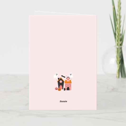 キュート不気味ハロウィーン幽霊のよく出るハウス 箔グリーティングカード (裏面)