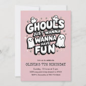 キュート不気味ハロウィーン誕生日 | ピンク幽霊パーティー 招待状 (正面)