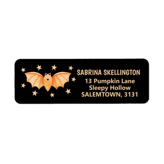 キュート不気味パステルオレンジこうもりwithスターズハロウィーン ラベル (正面)
